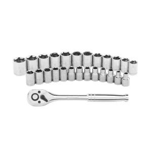 26-Piece 3/8-inch Mechanics Tool Set, Chrome Finish, Reverse switch lever for easy one-handed use